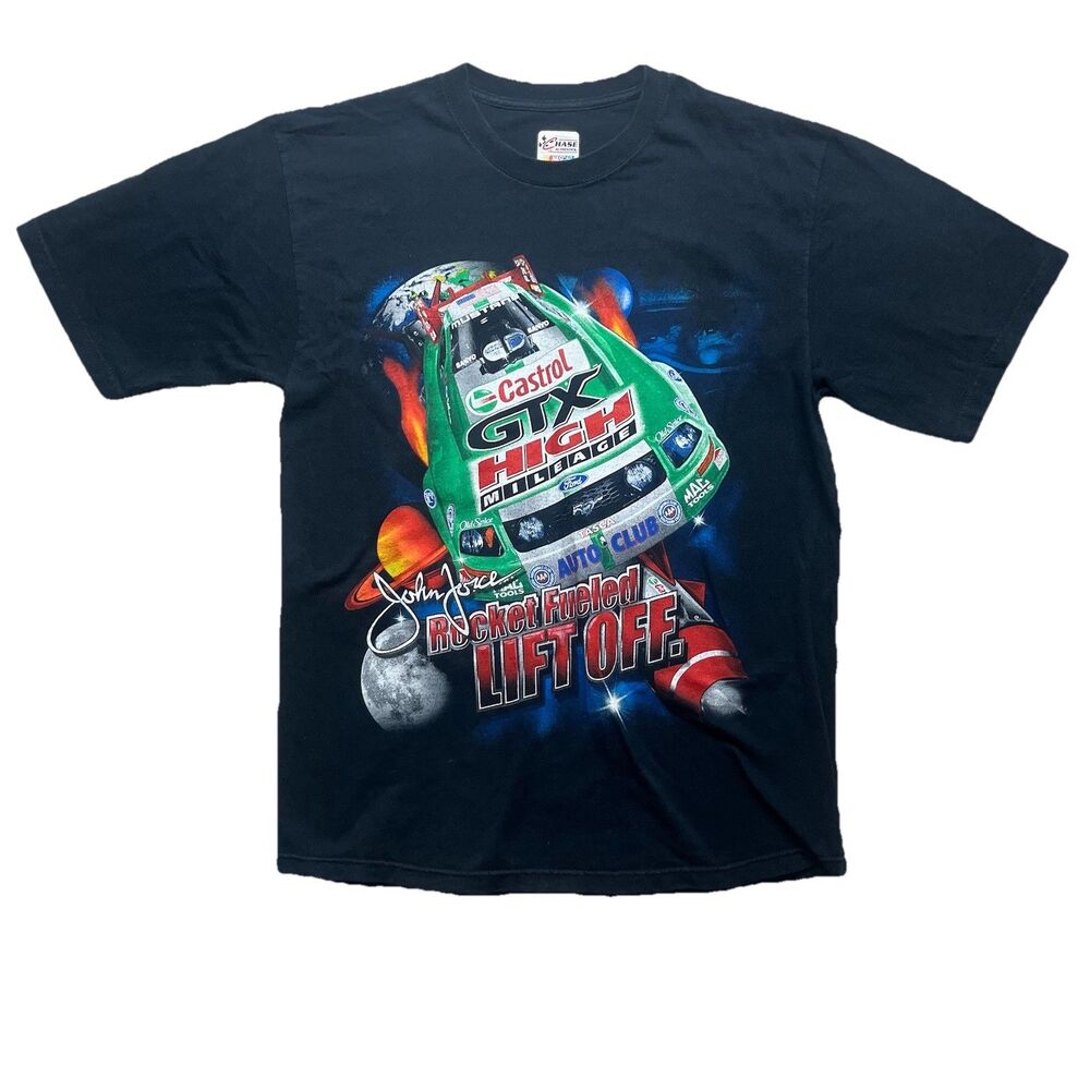 Vintage NHRA John Force Rocket Fueled Lift Off Double Sided Shirt Size Medium‎